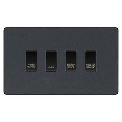 BG Evolve Matt Grey Custom Appliance Grid Switch 4 Gang Screwless