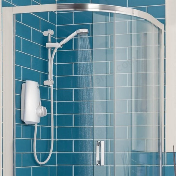 Aqualisa AQUASTREAM Thermostatic Power Shower for Low Pressure Systems; Adjustable Head; White - 813.40.20