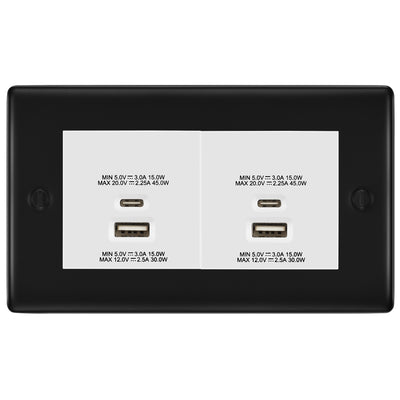 BG Matt Black 4G Euro Plate with 45W USB A+C Charger Modules - White Insert by British General (BG-NFBEMR4+EMUSBAC45W)
