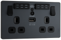 BG Evolve PCDMG22UWRB Matt Grey 2 Gang 13A 1x USB-A 2.1A Socket-Black Insert