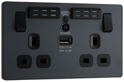 BG Evolve PCDMG22UWRB Matt Grey 2 Gang 13A 1x USB-A 2.1A Socket-Black Insert by British General (BG-PCDMG22UWRB-Shopify-SA_1)