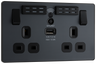 BG Evolve PCDMG22UWRB Matt Grey 2 Gang 13A 1x USB-A 2.1A Socket-Black Insert by British General (BG-PCDMG22UWRB-Shopify-SA_1)