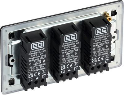 BG Flatplate Screwless Matt Black 3G Dimmer Switch FFB83 by British General (BG-FFB83-1)