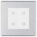BG Nexus Screwless Brushed Steel Double Master Touch Dimmer Switch White Inserts