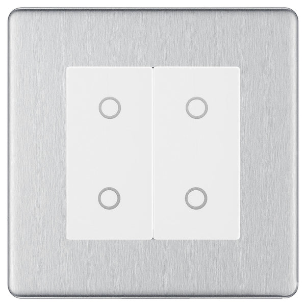 BG Nexus Screwless Brushed Steel Double Master Touch Dimmer Switch White Inserts