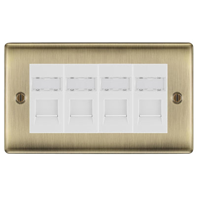 BG Nexus Antique Brass 4 Gang RJ45 Cat6 Data Socket Outlet White Inserts by British General (BG-NABRJ454W)