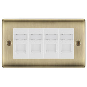 BG Nexus Antique Brass 4 Gang RJ45 Cat6 Data Socket Outlet White Inserts by British General (BG-NABRJ454W)