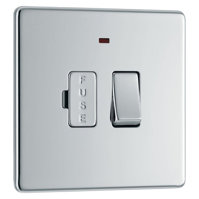 BG Screwless Polished Chrome 13A Switched Spur + Neon FPC52 with 25mm Steel Back Box