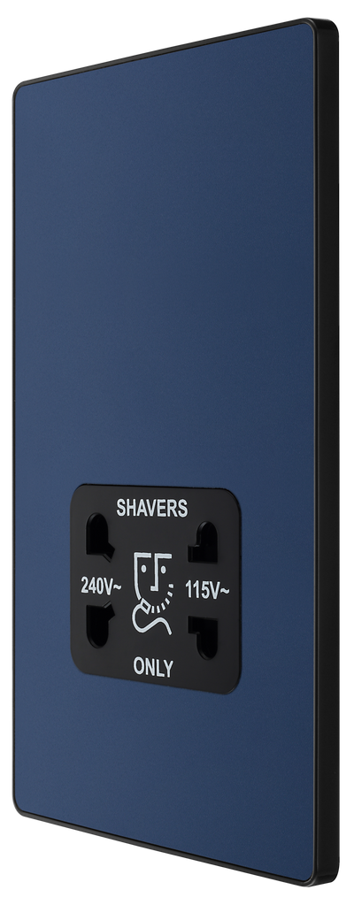 PCDDB20B Side - This Evolve Matt Blue dual voltage shaver socket from British General is suitable for use with 240V and 115V shavers and electric toothbrushes. 