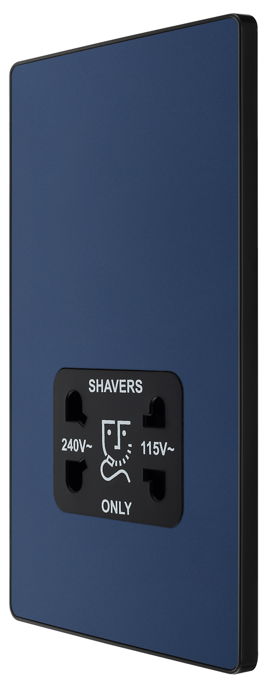 PCDDB20B Side - This Evolve Matt Blue dual voltage shaver socket from British General is suitable for use with 240V and 115V shavers and electric toothbrushes. 