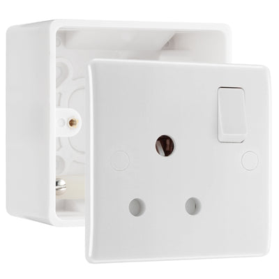 BG Electrical 15A Switched Round Pin Socket White & 50mm Pattress Back Box by British General (BG-899+877)