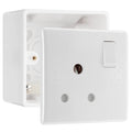 BG Electrical 15A Switched Round Pin Socket White & 50mm Pattress Back Box