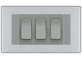 BG Polished Chrome Screwless 3 Gang Intermediate Light Switch Custom Grid - Grey Insert
