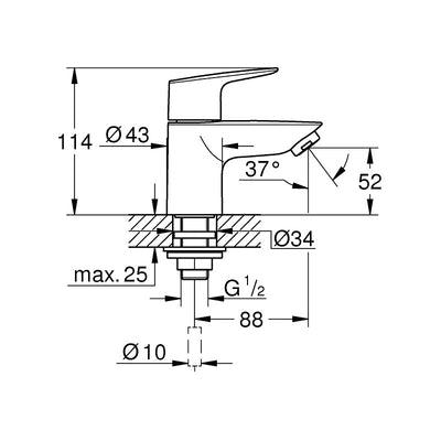 Grohe BauEdge XS Pillar Basin Tap - 20421001