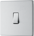 FBS13 Front - This Screwless Flat plate brushed steel finish 20A 16AX intermediate light switch from British General should be used as the middle switch when you need to operate one light from 3 different locations such as either end of a hallway and at the top of the stairs.