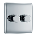 BG NPC82 Nexus Metal Polished Chrome 2 Gang 200W 2 Way Trailing Edge Push Type Dimmer Switch