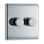 BG NPC82 Nexus Metal Polished Chrome 2 Gang 200W 2 Way Trailing Edge Push Type Dimmer Switch by British General (BG-NPC82P-1)