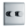BG NPC82 Nexus Metal Polished Chrome 2 Gang 200W 2 Way Trailing Edge Push Type Dimmer Switch by British General (BG-NPC82P-1)
