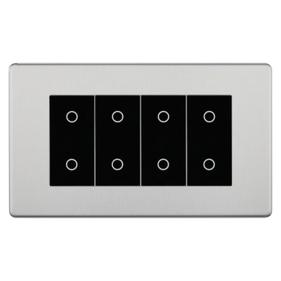BG Nexus Screwless Brushed Steel Quad Master Touch Dimmer Switch Black Inserts FBSTDM4B by British General (BG-FBSTDM4B)