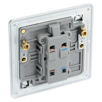 BG Screwless Polished Chrome 1 Gang 20A 2 Pole Neon Switch FPC31 with 35mm Steel Back Box
