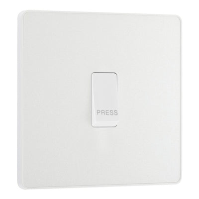 BG Evolve Pearlescent White 10AX 1 Way Press Switch PCDCL14W with 35mm Steel Back Box