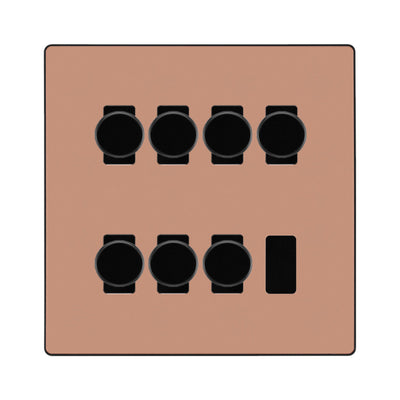BG Evolve Polished Copper 7 Gang Trailing Edge LED Dimmer Light Switch 2 Way Custom Switch by British General (Evolve-PC-CUSTOM-7GANG-7xDIMMER- 2WAY)