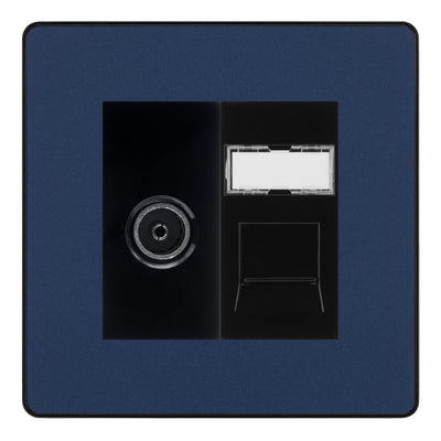 BG Evolve Matt Blue TV Aerial & RJ45 CAT6 Data Socket - Black Insert