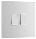 BG PCDBS42W Brushed Steel Evolve 2 Gang 20A 16AX 2 Way Light Switch - White Insert
