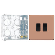 BG Evolve Polished Copper 2 Gang 20A 16AX 2 Way Light Switch PCDCP42B with 35mm Steel Back Box