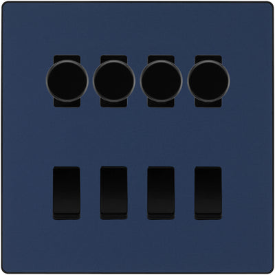 BG Evolve Matt Blue 8 Gang Switch 4x Trailing Edge LED Dimmer 4x 2Way Custom Switch by British General (BG-Evolve-DB-8G-CUSTOM-4x-Dimmer-4x-2WAY)
