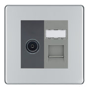 BG Screwless Polished Chrome TV Aerial & RJ45 CAT6 Data Socket - Grey Insert