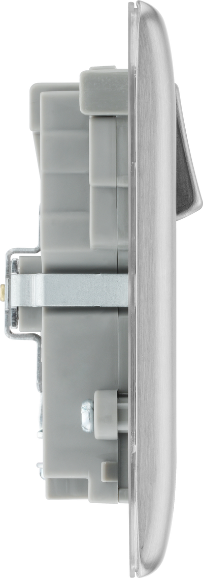 BG NBS22UAC22G Brushed Steel Double Socket with USB 22W Type A & Type C USB by British General (BG-NBS22UAC22G-1)