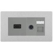 BG Evolve Media Wall Plate — TV Aerial, HDMI & CAT6 | Brushed Steel Screwless by British General