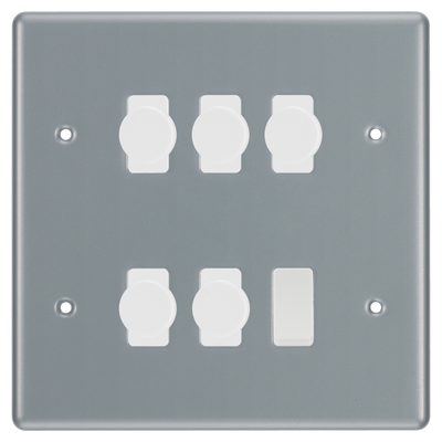 BG Metal Clad 6 Gang Light Switch 5x LED Dimmer 1x 2 Way Custom Switch