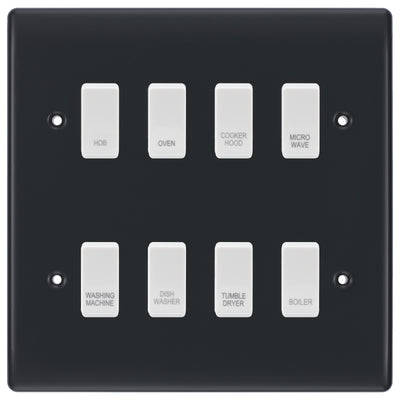 BG Part M 8 Gang Custom Labelled Kitchen Appliance Grid Switch