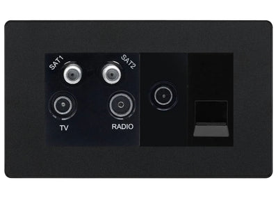 BG Evolve Matt Black Quadplex Combination TV Socket PCDMB69B by British General (BG-PCDMB69B)