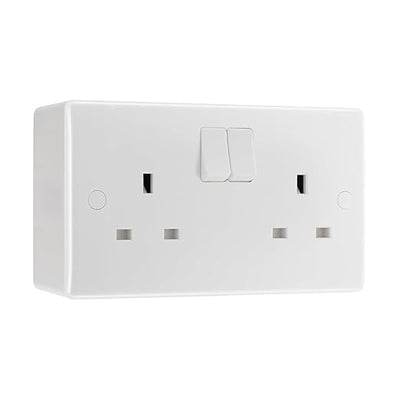 BG Nexus 2 Gang 13A Switched Wall Socket Double Pole & 50mm Pattress Back Box by British General (BG-822DP+878)
