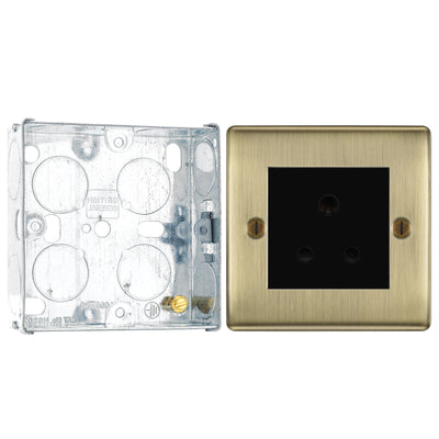 BG Nexus Antique Brass 5A Single Round Pin Unswitched Socket NAB29B with 25mm Steel Back Box by British General (BG-NAB29B+HGS02)