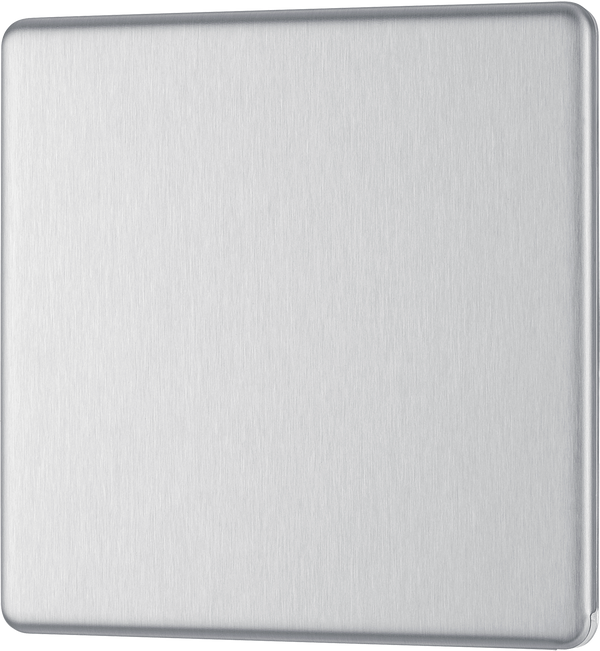 FBS94 Front - This screwless brushed steel single blank plate from British General is ideal for covering unused electrical connection.