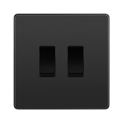 BG Evolve Black Chrome 2 Gang Custom Grid Switch 1x Intermediate 1x 2 Way Switch