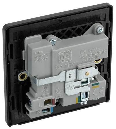 BG Evolve PCDSB21U2B Satin Brass 1 Gang 13A 2x-A Socket-Black Insert