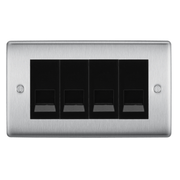 BG Nexus Brushed Steel 4 Gang Master Telephone Socket - Black Insert by British General (BG-NBSBTM4B)