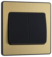 BG Evolve PCDSB42WB Satin Brass Evolve 2 Gang 20A 16AX 2 Way Wide Rocker Light Switch - Black Insert