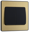 BG Evolve PCDSB42WB Satin Brass Evolve 2 Gang 20A 16AX 2 Way Wide Rocker Light Switch - Black Insert