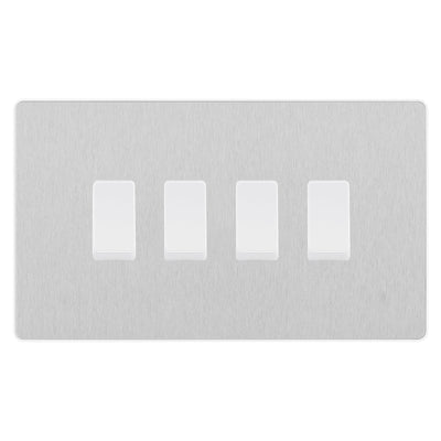 BG Evolve Brushed Steel 4 Gang Light Switch 3x Intermediate 1x 2 Way Custom Grid Switch by BG Evolve (BG-EVOLVE-BS-4G-CUSTOM-3x-INT-1x-2WAY-SP)