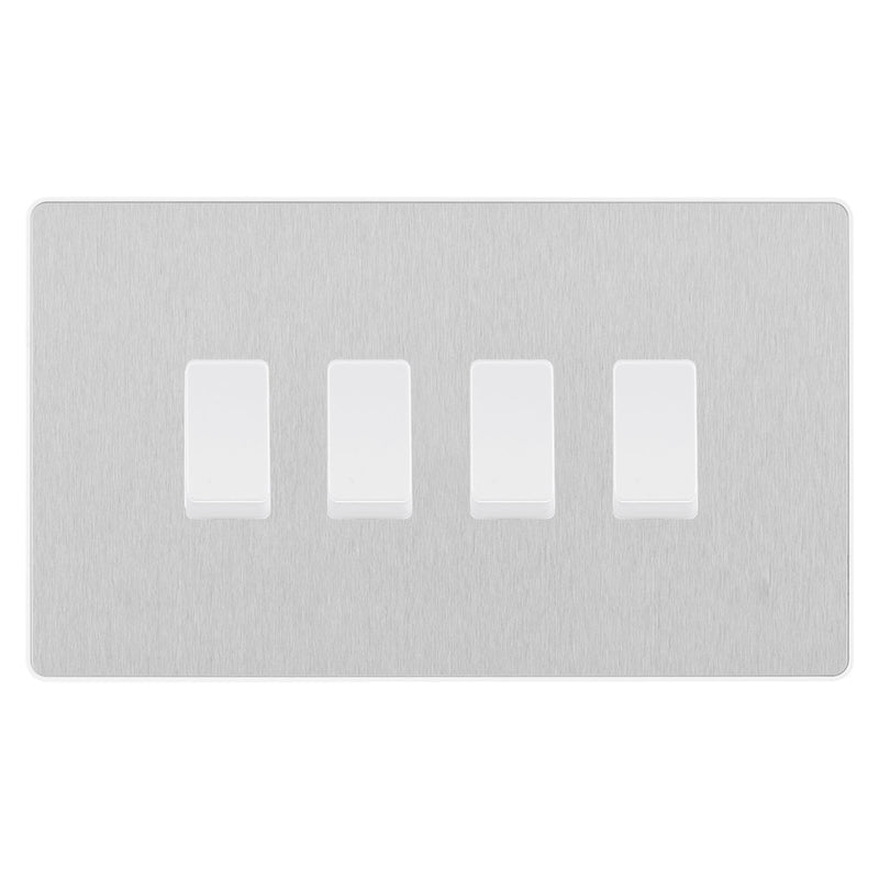 BG Evolve Brushed Steel 4 Gang Light Switch 3x Intermediate 1x 2 Way Custom Grid Switch