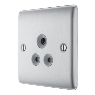 BG Nexus Brushed Steel 5A Unswitched Round Pin Socket with Surface Pattress Back Box