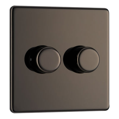 BG Screwless Black Nickel 200W 2 Way Double Trailing Edge Dimmer Switch FBN82 with 25mm Steel Back Box