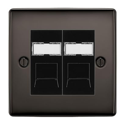 BG Nexus Metal Black Nickel 2 Gang RJ45 Data Socket NBNRJ452B Black Inserts by British General