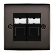 BG Nexus Metal Black Nickel 2 Gang RJ45 Data Socket NBNRJ452B Black Inserts by British General
